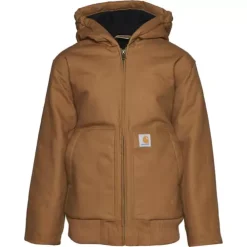 Kids' Carhartt Zip Front Flannel Quilt Lined Hooded Active Jacket