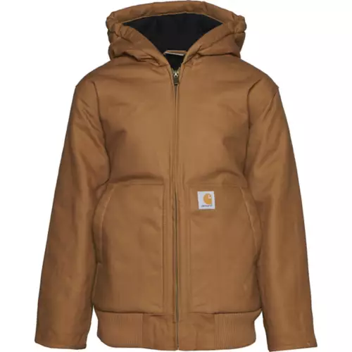 Kids' Carhartt Zip Front Flannel Quilt Lined Hooded Active Jacket