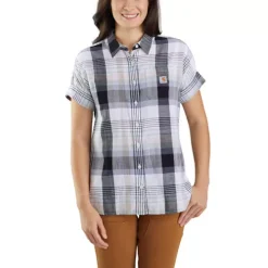 Women's Carhartt Loose Fit Lightweight Twill Short-Sleeve Plaid Button Up Shirt