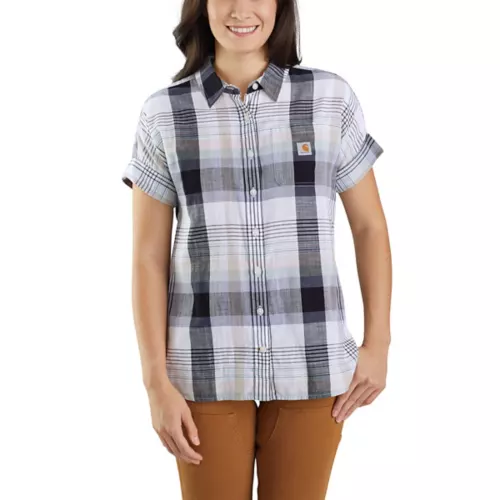 Women's Carhartt Loose Fit Lightweight Twill Short-Sleeve Plaid Button Up Shirt